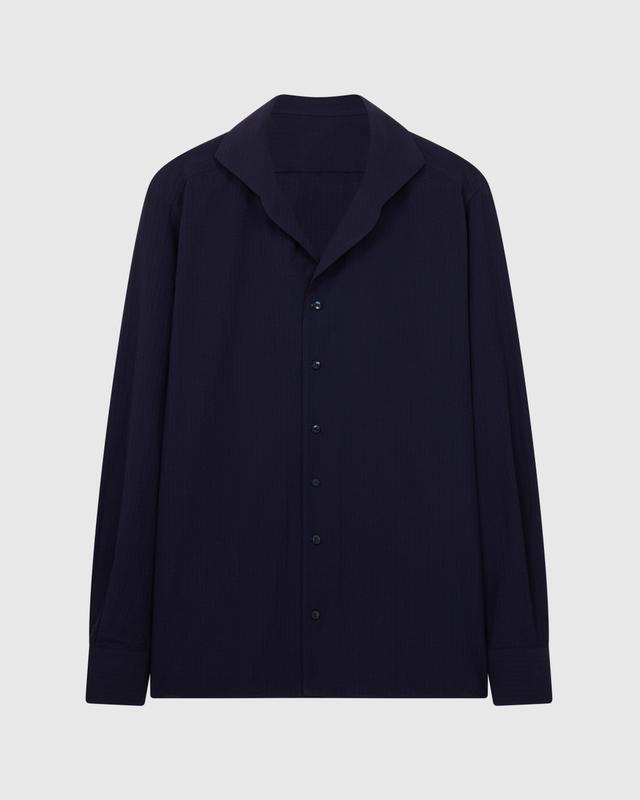Custom Made Navy Seersucker Shirt - April.25.F3